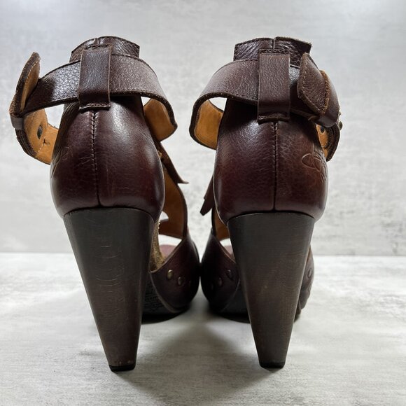 John Fluevog Rules Goodall Leather Fringe Heeled Sandals - Women's Size 8.5 - Picture 4 of 9